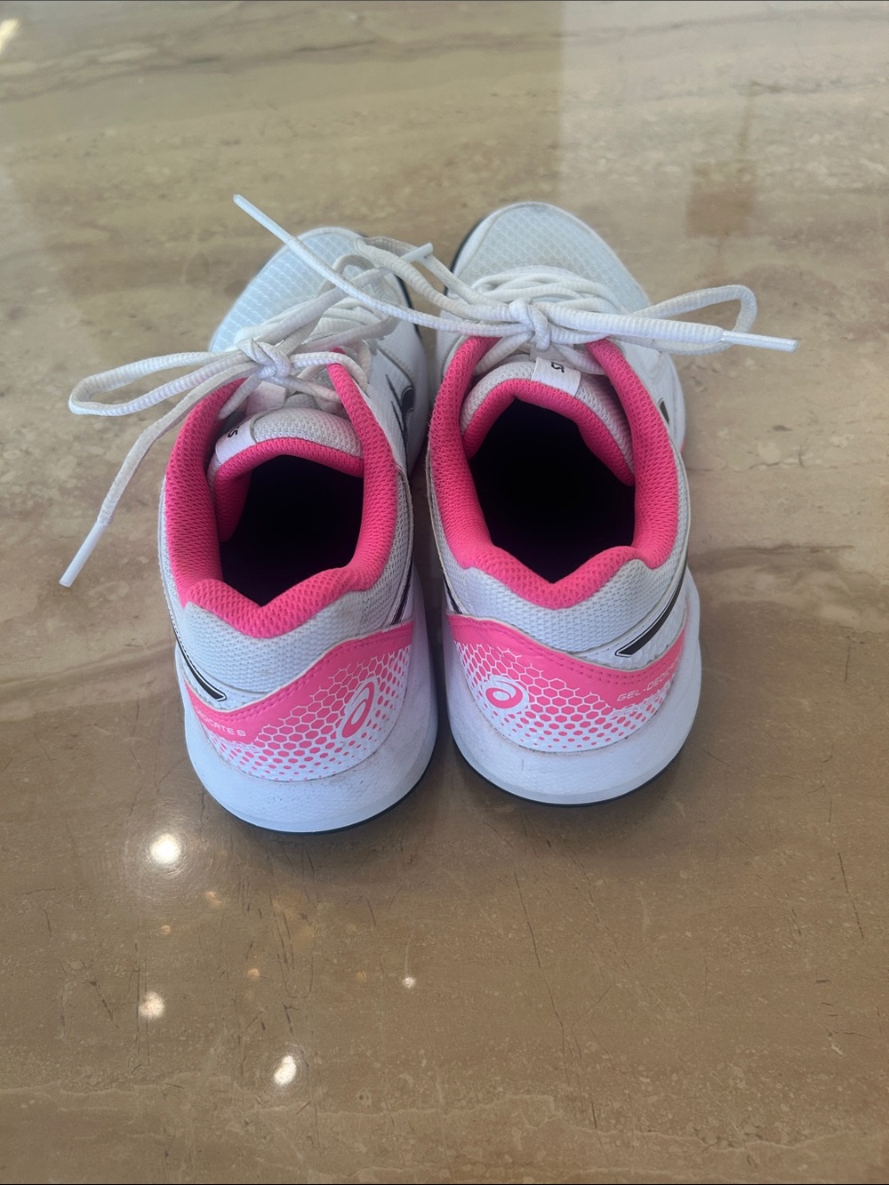 Asics White Athletic pickleball Shoes with Pink and Black Accents - Picture 4 of 6